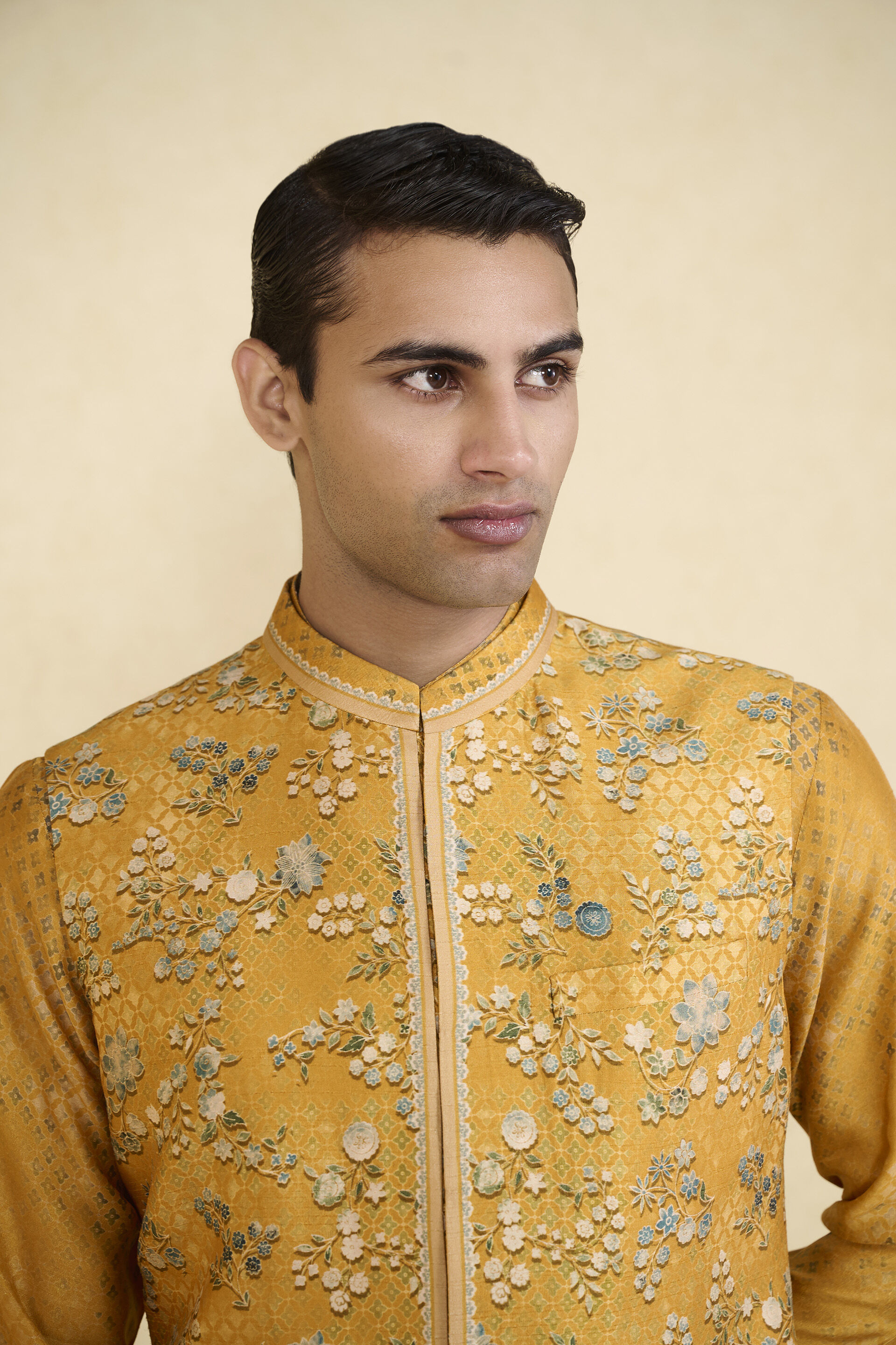 Zarghun Printed Nehru Jacket - Mustard, Mustard, image 5